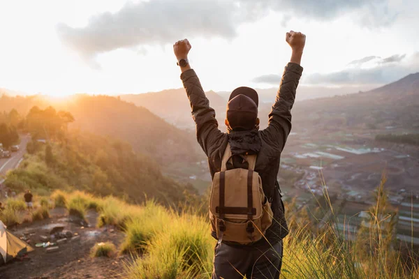 Portrait adventurous man with a backpack — Stock Photo, Image