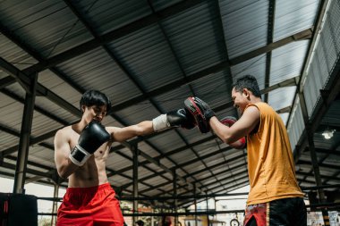 boks kampında boks boksörleri ve koçlar antrenman yapıyor.