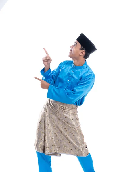 Muslim melayu male pointing up — Stock Photo, Image