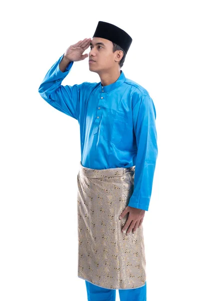 Malaysian male with salute gesture over white background — Stock Photo, Image