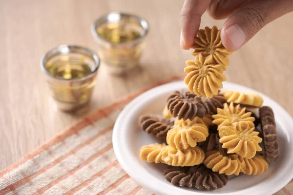 Kue Sagu Keju, Kue Tambang och Kue Semprit. Lebaran Idul Fitri eid mubarak — Stockfoto