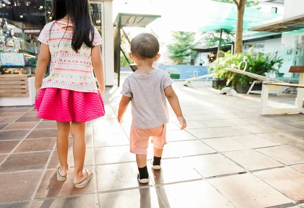 Hermano y hermana niño caminando juntos — Foto de Stock