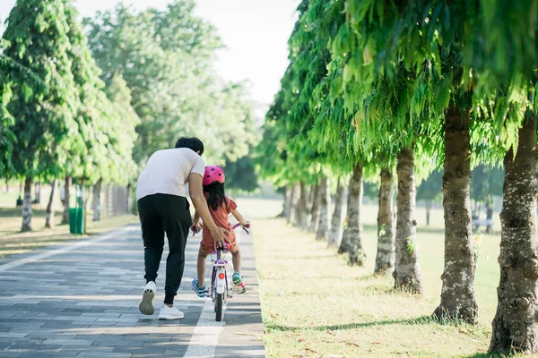 Padre Insegnamento figlia di andare in bicicletta nel parco — Foto Stock