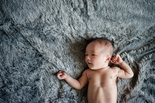 Baby newborn sleeping grey blanket. — Stock Photo, Image