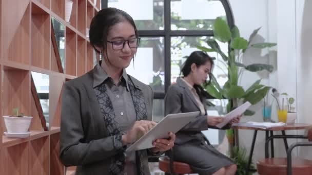 Retrato alegre de joven asiático mujer de negocios — Vídeo de stock