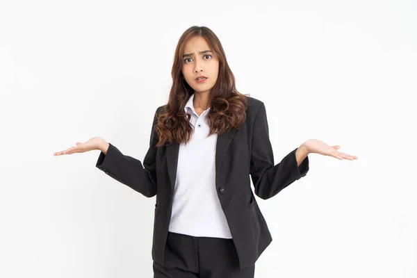 Joven mujer de negocios con expresión de gesto cuestionamiento —  Fotos de Stock
