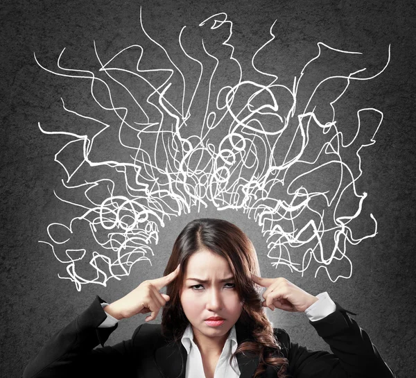 Woman stressed having so many thoughts — Stock Photo, Image