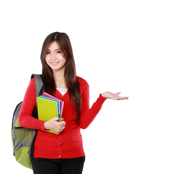 Estudiante mujer señalando hacia arriba —  Fotos de Stock