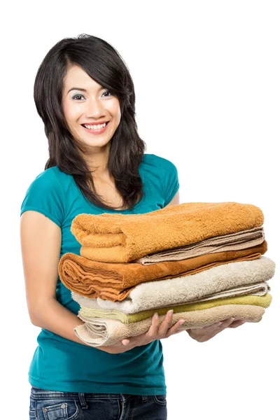 Woman with laundry — Stock Photo, Image