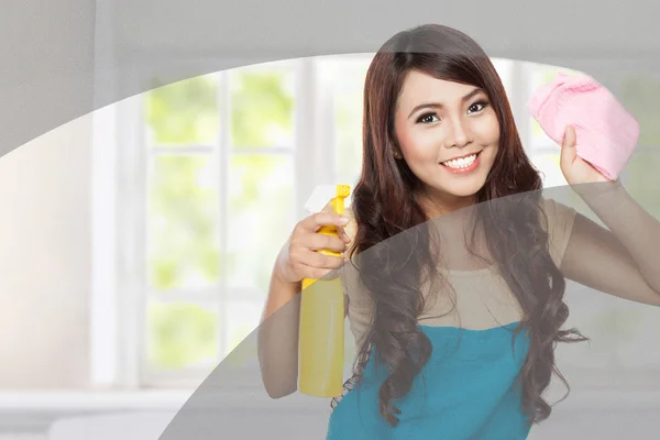 Woman cleaning windows — Stock Photo, Image