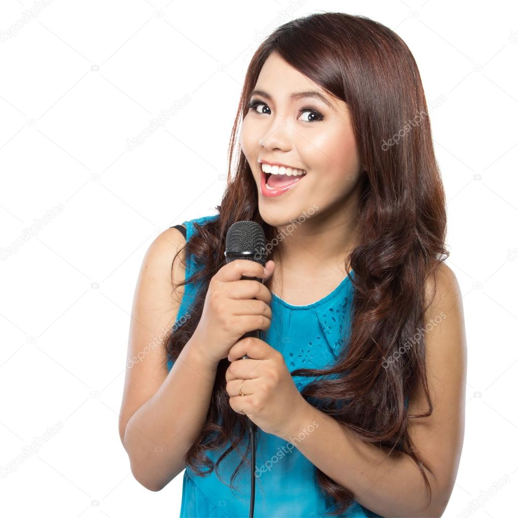 woman singing karaoke 