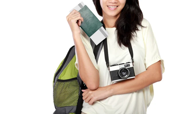 Happy young girl going on vacation — Stock Photo, Image