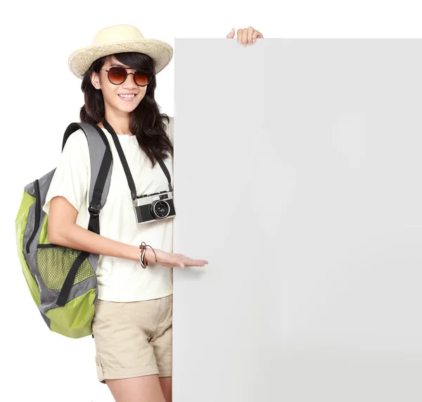 Happy young girl going on vacation — Stock Photo, Image