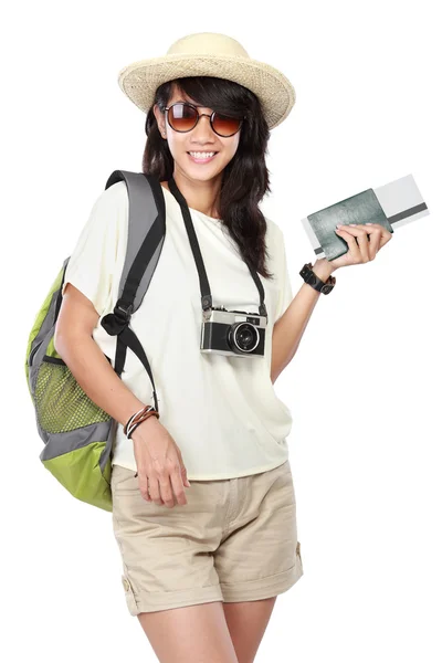 Happy young girl going on vacation — Stock Photo, Image