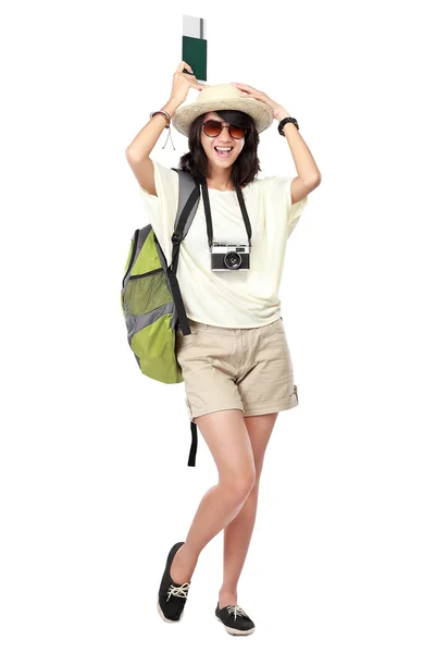 Happy young girl going on vacation — Stock Photo, Image