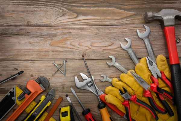 Work tools on wood — Stock Photo, Image