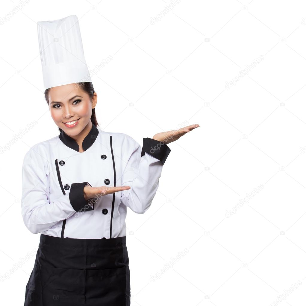 house wife or chef showing and presenting