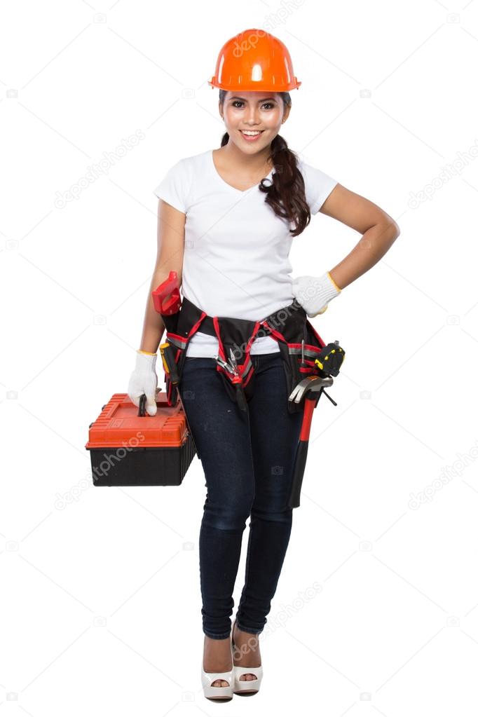Woman holding tool box