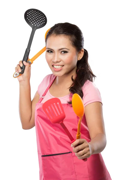 Female house wife ready to cook — Stock Photo, Image