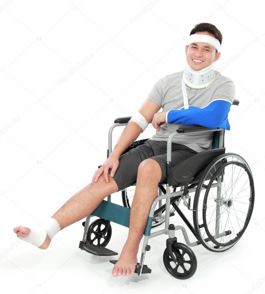 injured young man in wheelchair