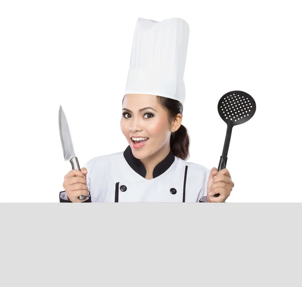 Chef-kok weergegeven: leeg teken — Stockfoto