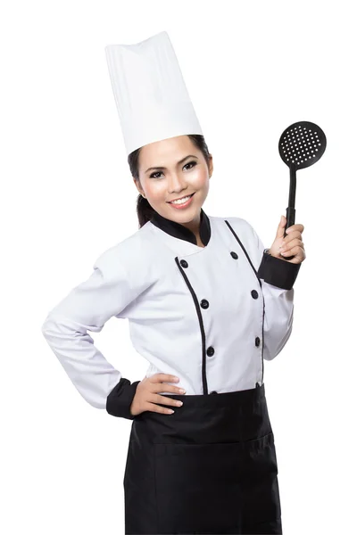 Jovem Chef mulher em ação — Fotografia de Stock