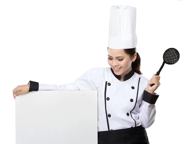 Pretty woman Chef presenting — Stock Photo, Image