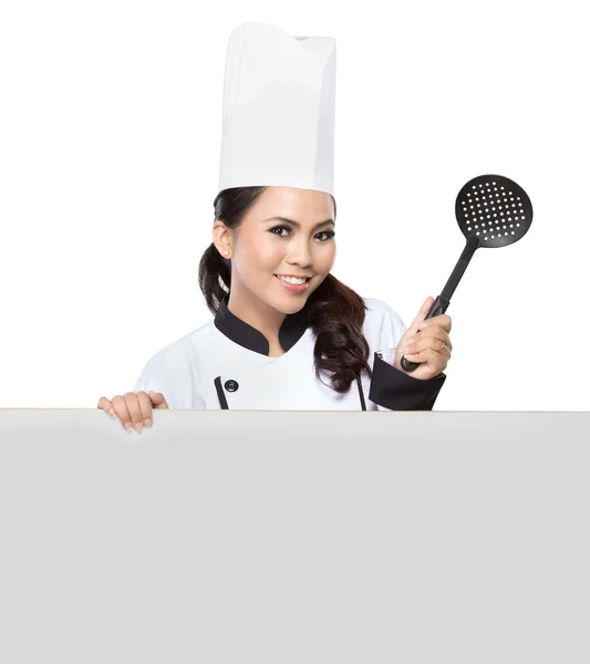 Mujer bonita Chef presentando — Foto de Stock