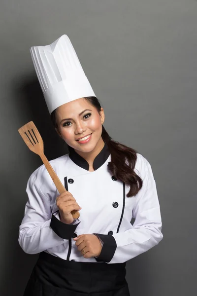 Mujer bonita Chef en acción — Foto de Stock