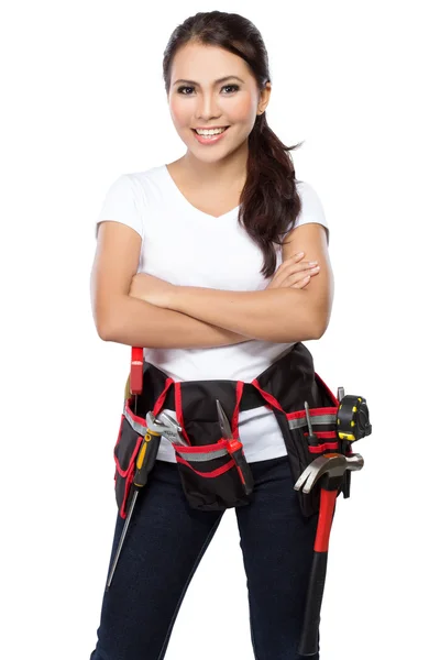 Female construction worker ready to work — Stock Photo, Image