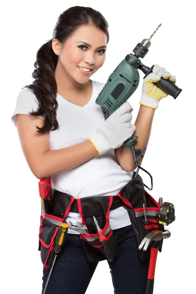 Pretty young woman construction worker — Stock Photo, Image