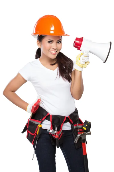 Trabalhadora da construção feminina em ação — Fotografia de Stock