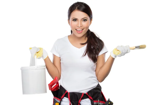 Female construction worker painting — Stock Photo, Image