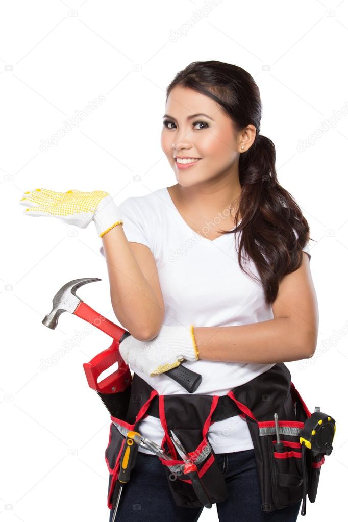 pretty young woman construction worker