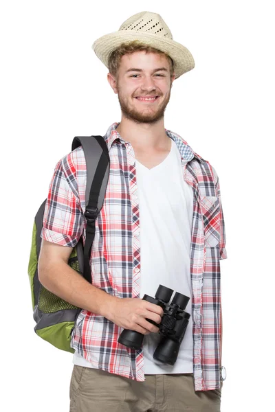 Mladý muž turista s úsměvem — Stock fotografie