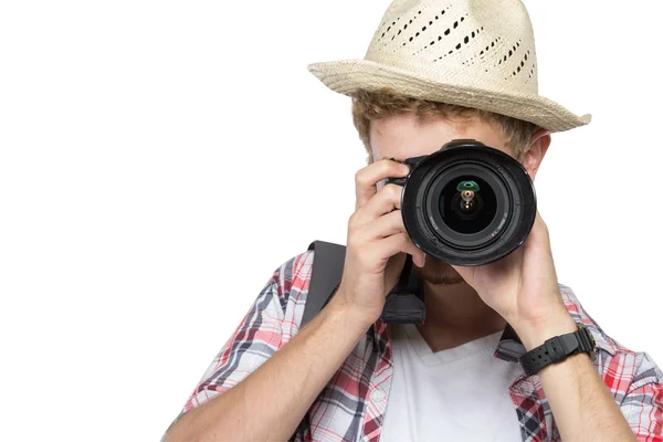 Ung mand turist smilende - Stock-foto