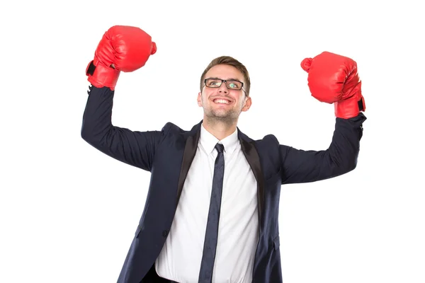 Jeune homme d'affaires avec gants de boxe — Photo