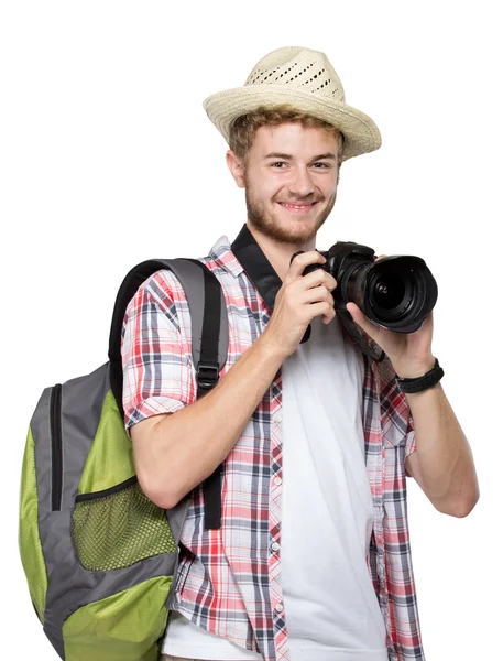 Young traveling man taking a picture — Stock Photo, Image