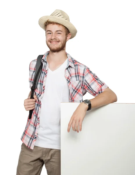 Jonge reizende man die presenteert — Stockfoto