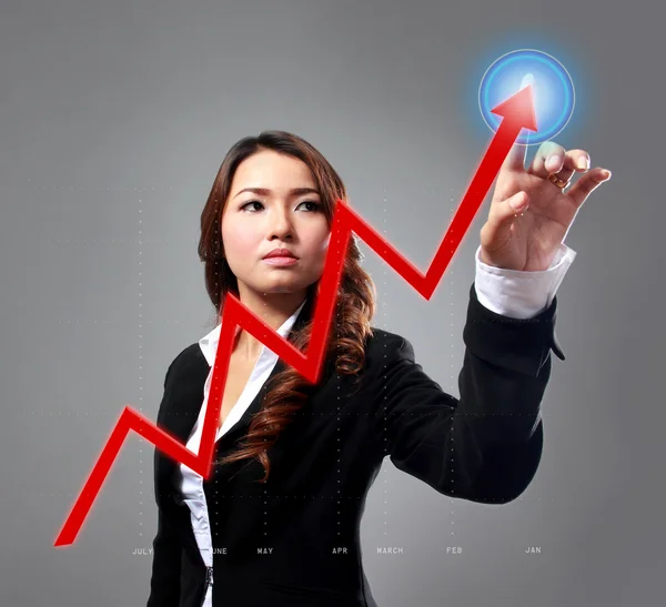 Businesswoman up the chart with her fingers — Stock Photo, Image