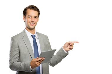 tablet PC, genç işadamı bir sunum, Isola yapıyor