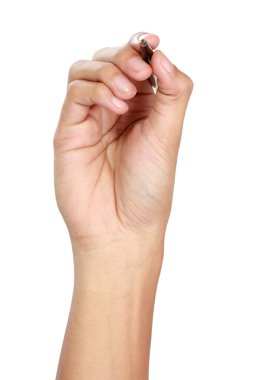 Adult man hand write something with marker gesture, isolated on