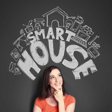 woman looking up to the illustration of automation technolgy of 