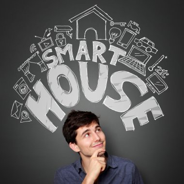 man looking up to the illustration of automation technolgy of sm
