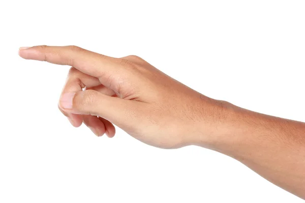 Pekfinger att trycka imaginära knappen, hand gester, isolerade jag — Stockfoto