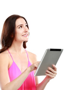 bir tablet tutarken düşünme kadın