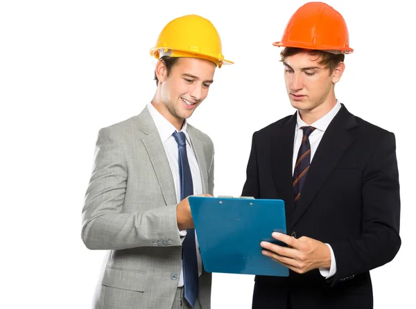 Two contractors discussing about their project — Stock Photo, Image