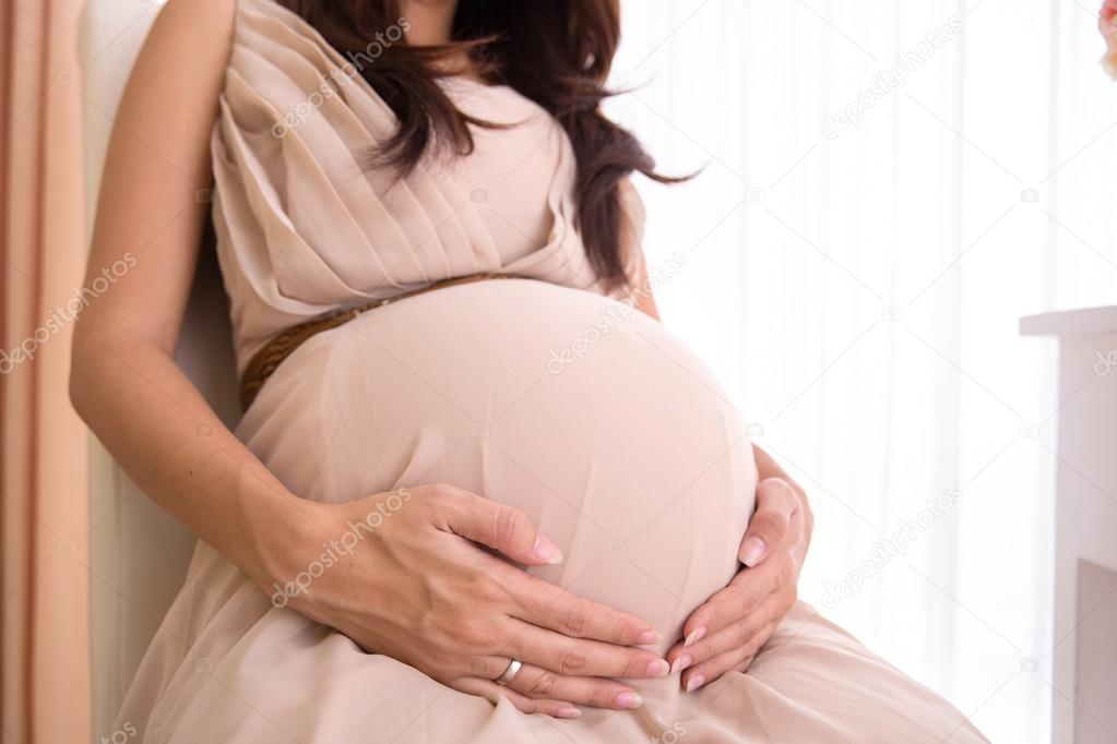 Mother Feel a Pain during Pregnancy Stock Photo - Image of bras, asian:  106034608