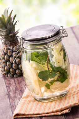 fresh fruit Flavored infused water mix of pineapple and mint