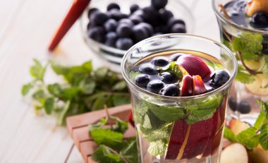 fresh fruit Flavored infused water mix of blueberry, apple and m